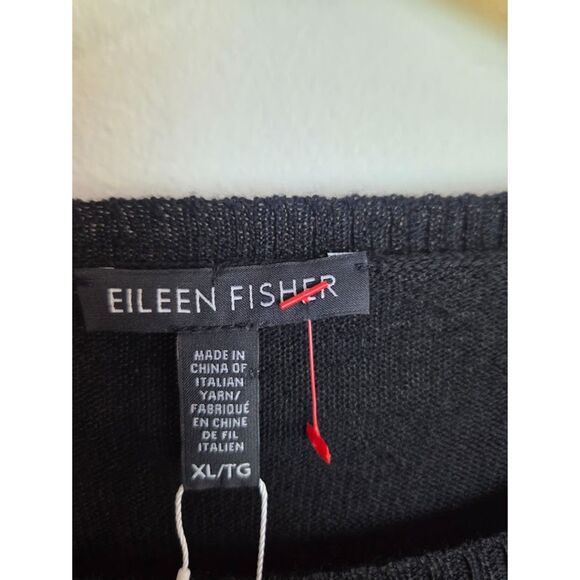 NWT Eileen Fisher Black Bateau Neck 100% Wool Knit Tunic Sweater size XL - Picture 6 of 9